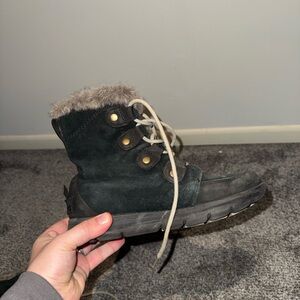 Sorel Black and Tan Winter Boots with Fur